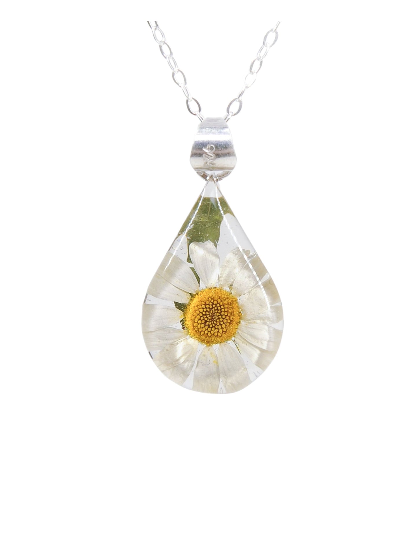 Small Teardrop Necklace Daisy Flower