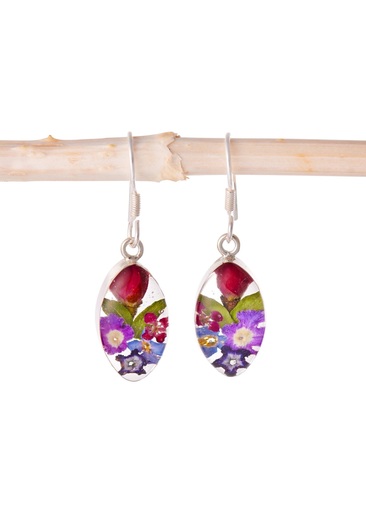 Marquise Earrings with Mixed Flower and Rosebud