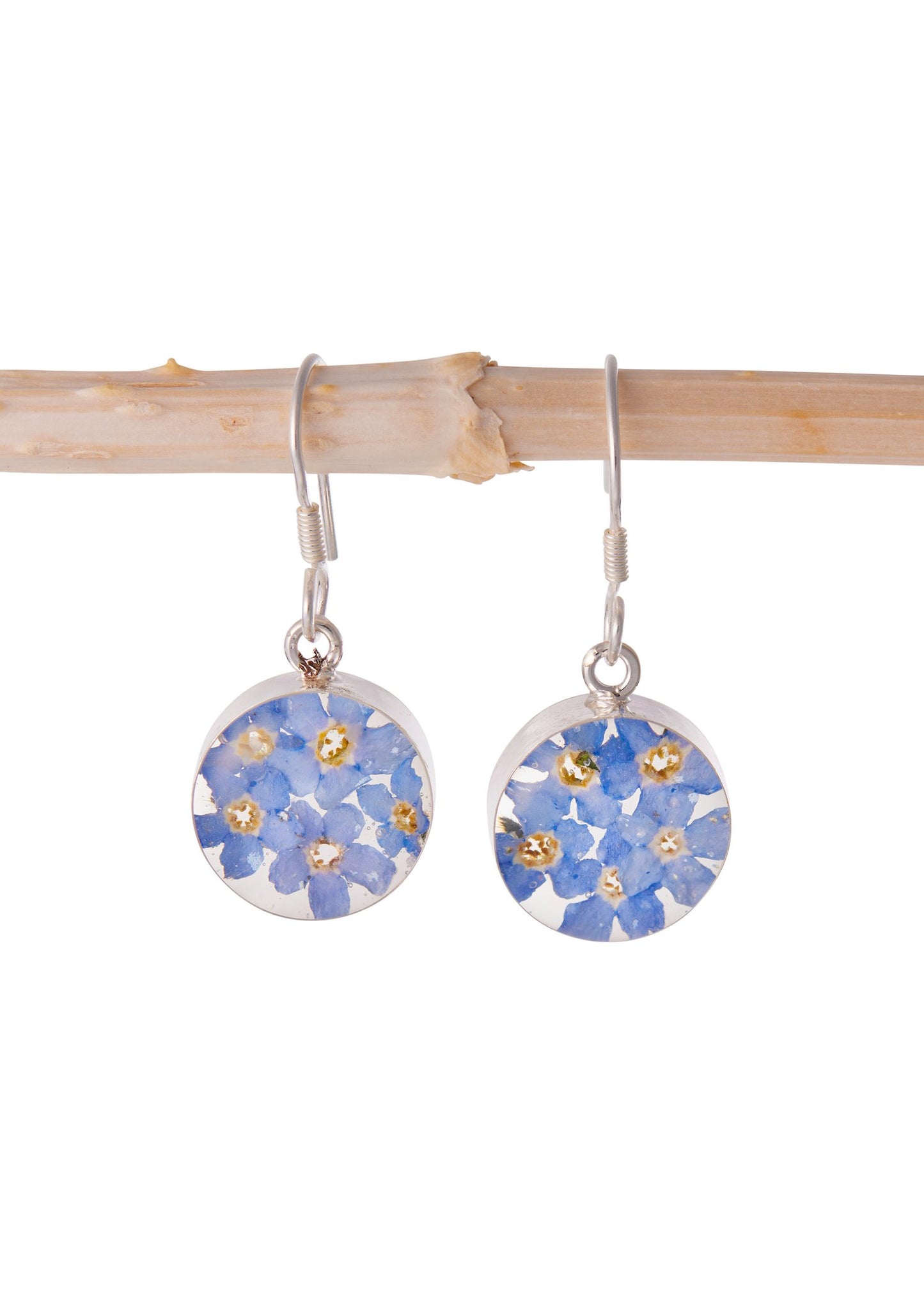 Round Earrings with Forget Me Not Flowers