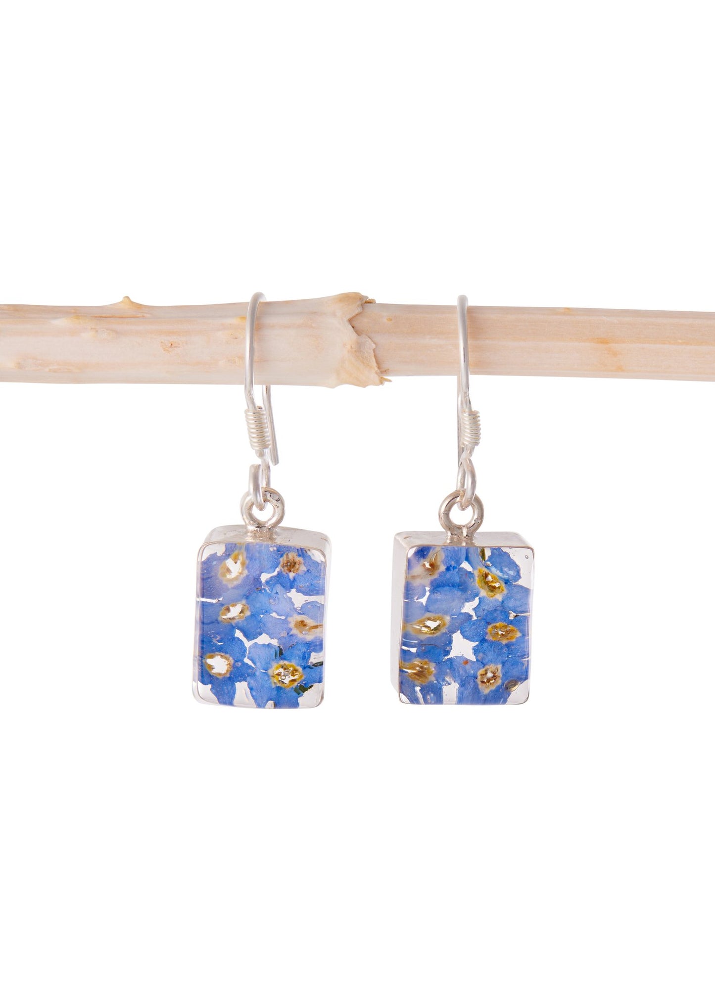 Rectangle Earrings with Forget Me Not Flower