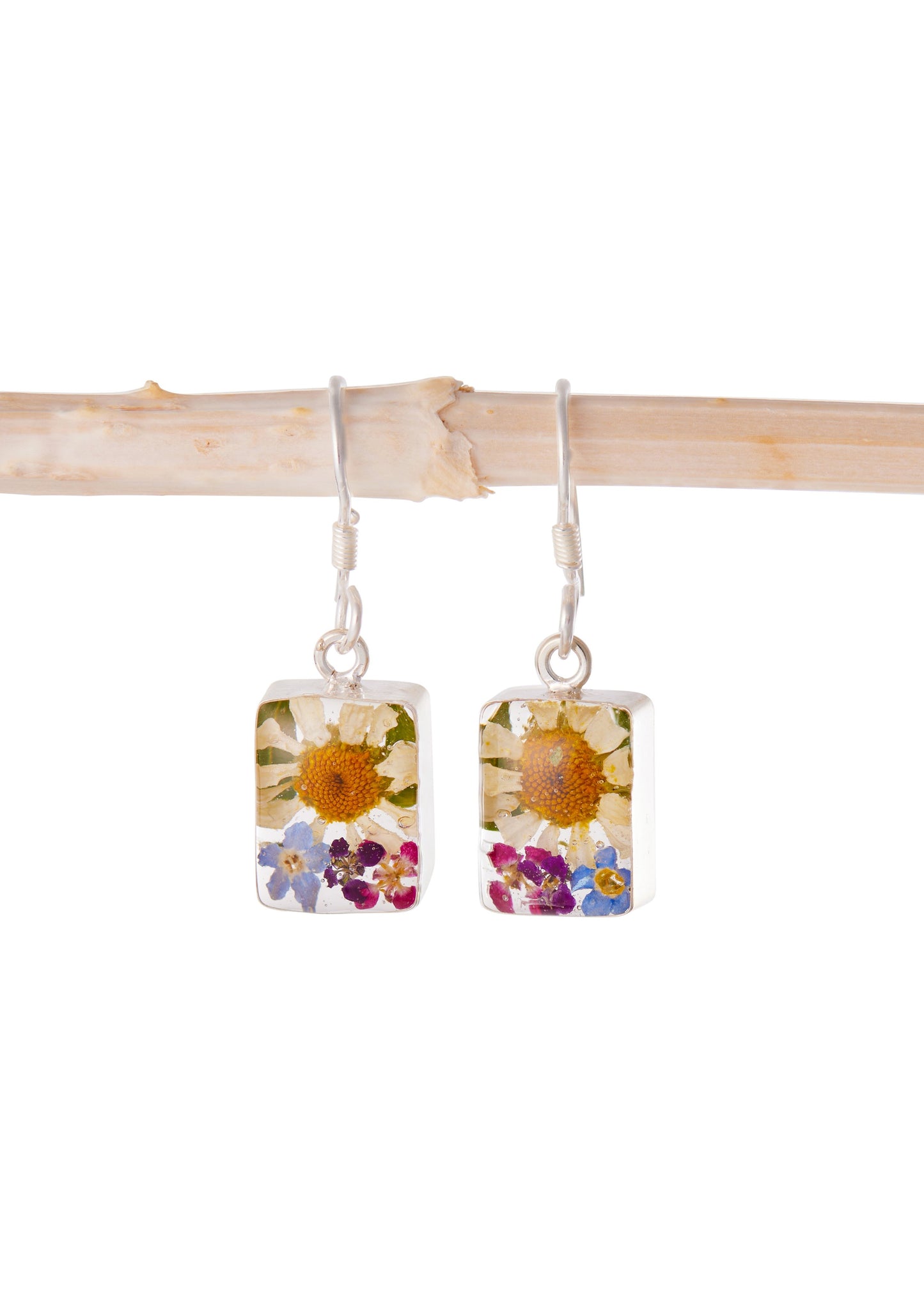 Rectangle Earrings with Daisy and Mixed Flowers