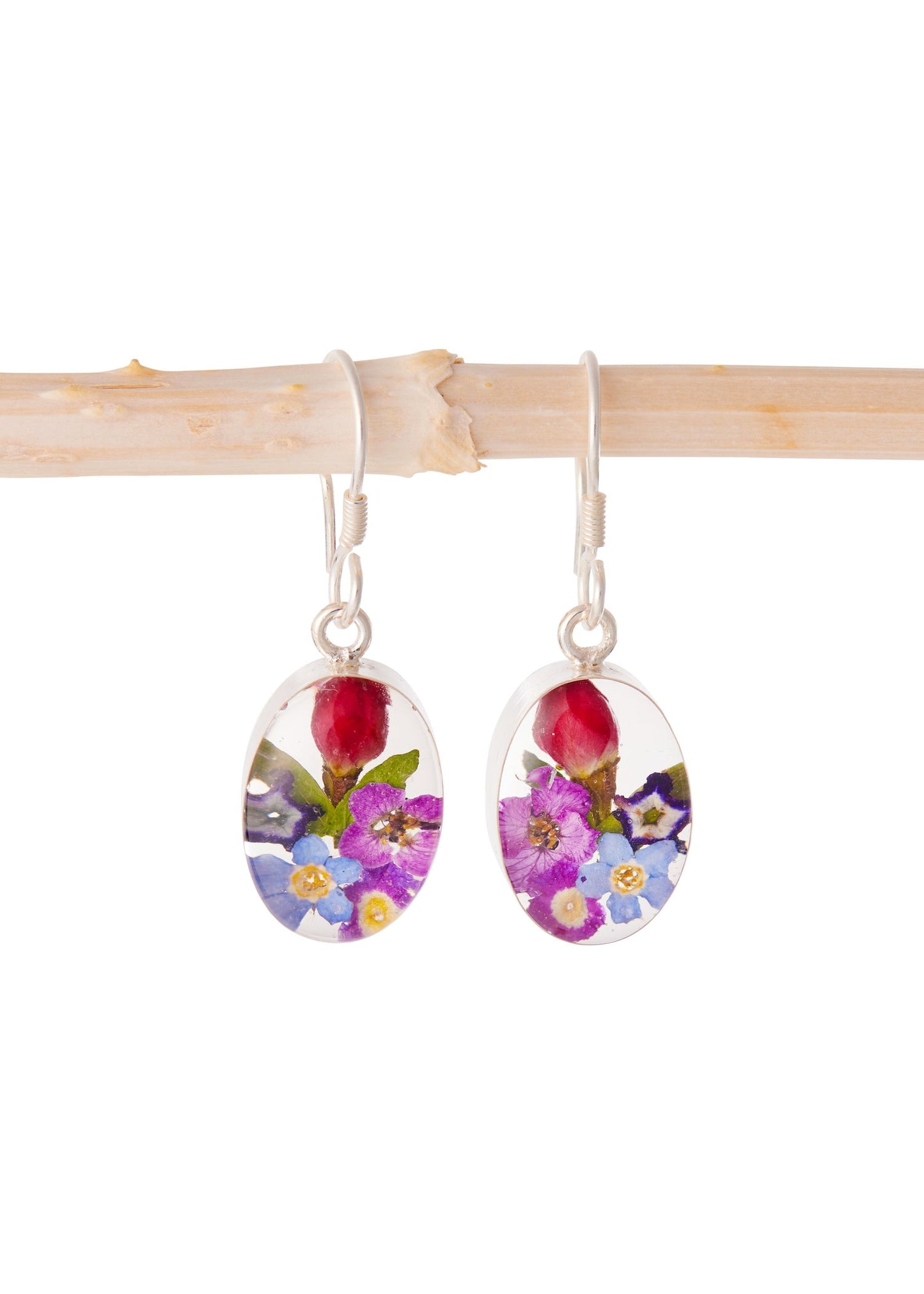 Oval Earrings with Mixed Flower and Rosebud