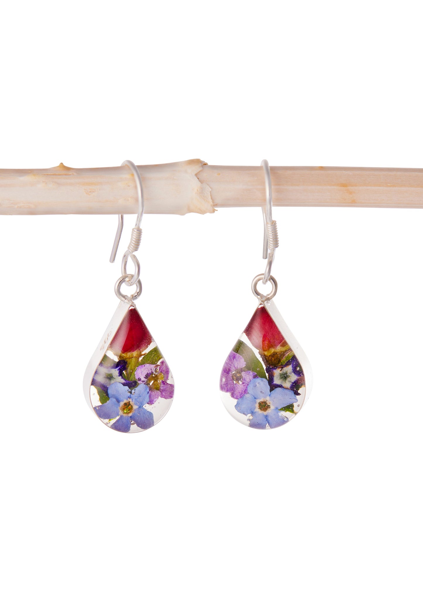 Teardrop Earrings with Mixed Flowers with Rosebud