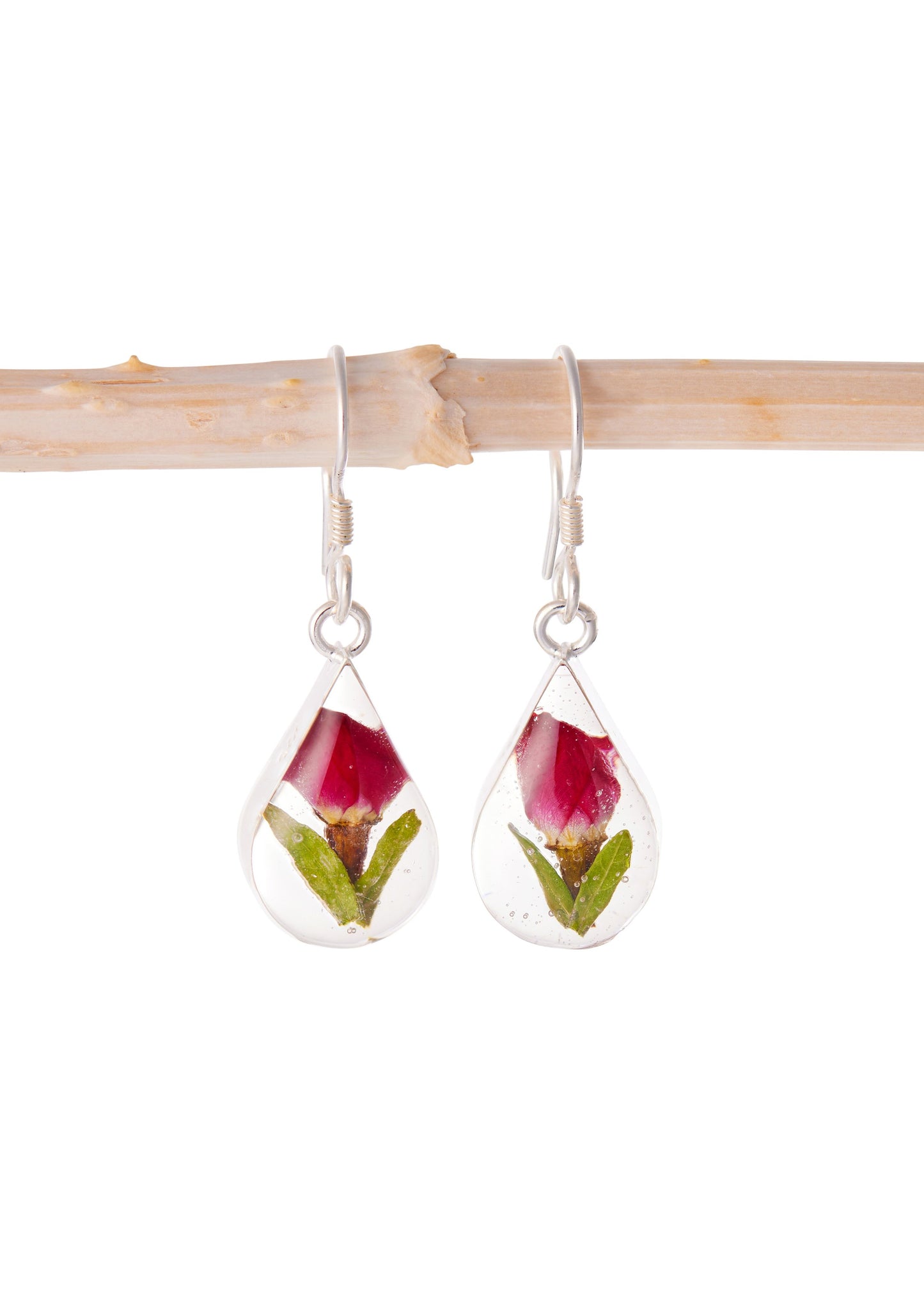 Teardrop Earrings with Rosebud Flowers