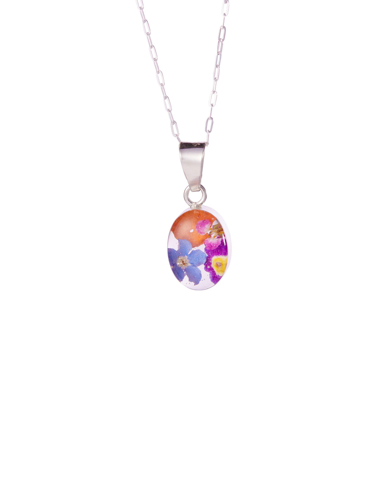 🎁 Tiny Oval Sterling Silver Pendant with Wildflowers (100% off)