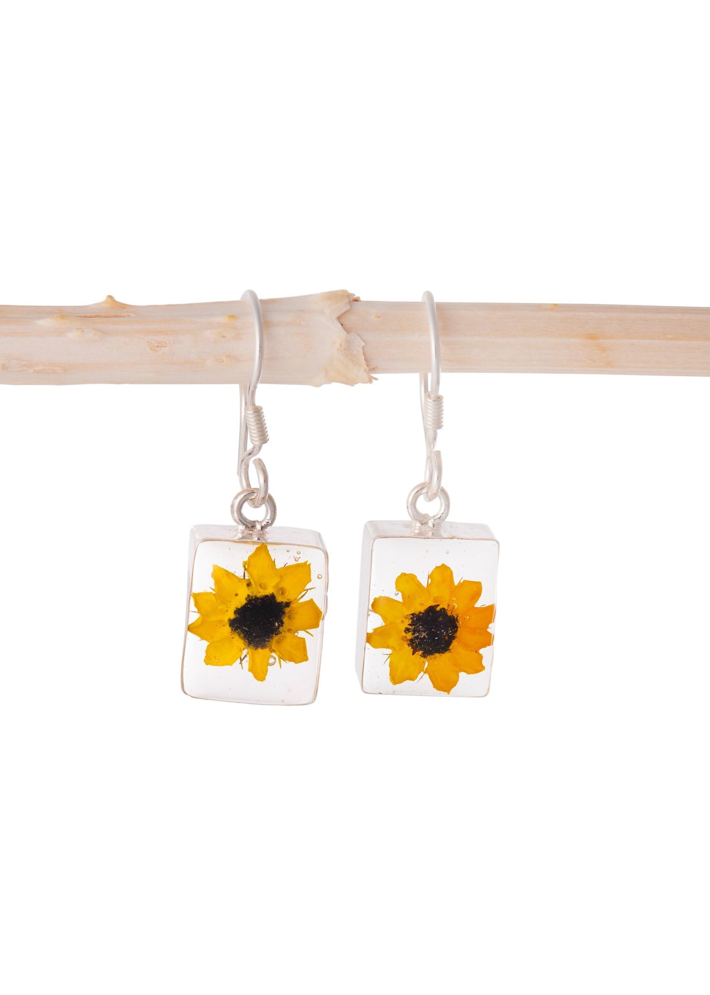 Rectangle Earrings with Sunflower