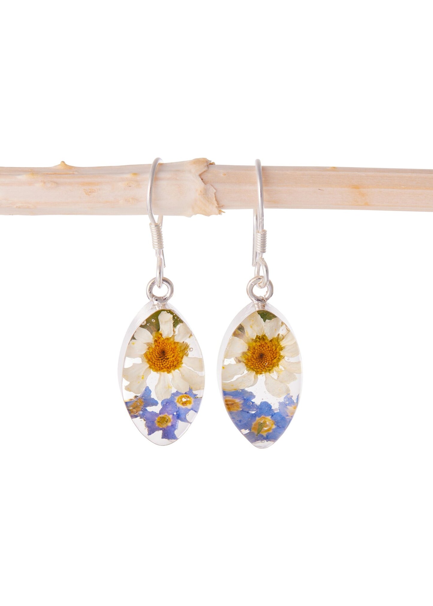 Marquise Earrings with Forget Me Not and Daisy Flower