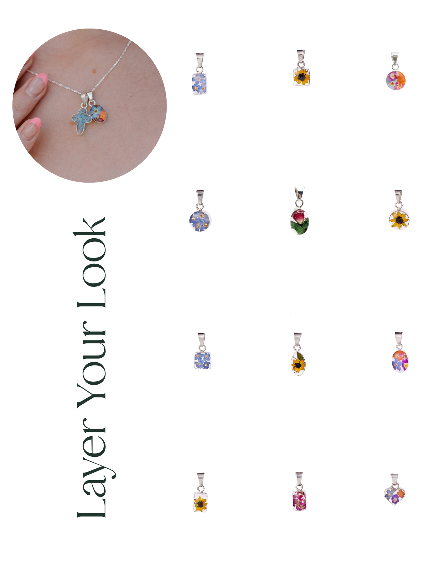 Tiny Oval Pendant with Wildflowers