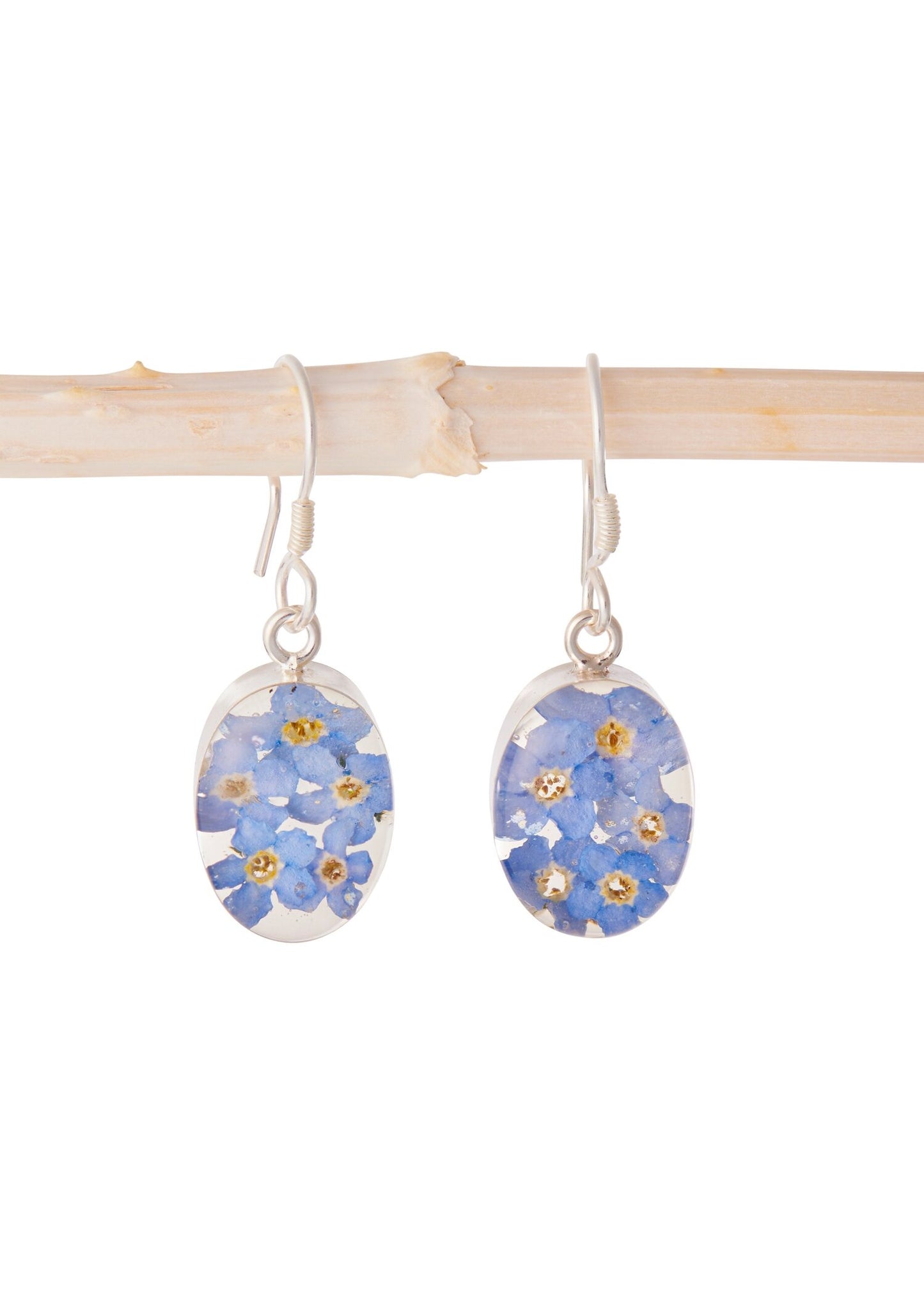 Oval Earrings with Forget Me Not Flowers