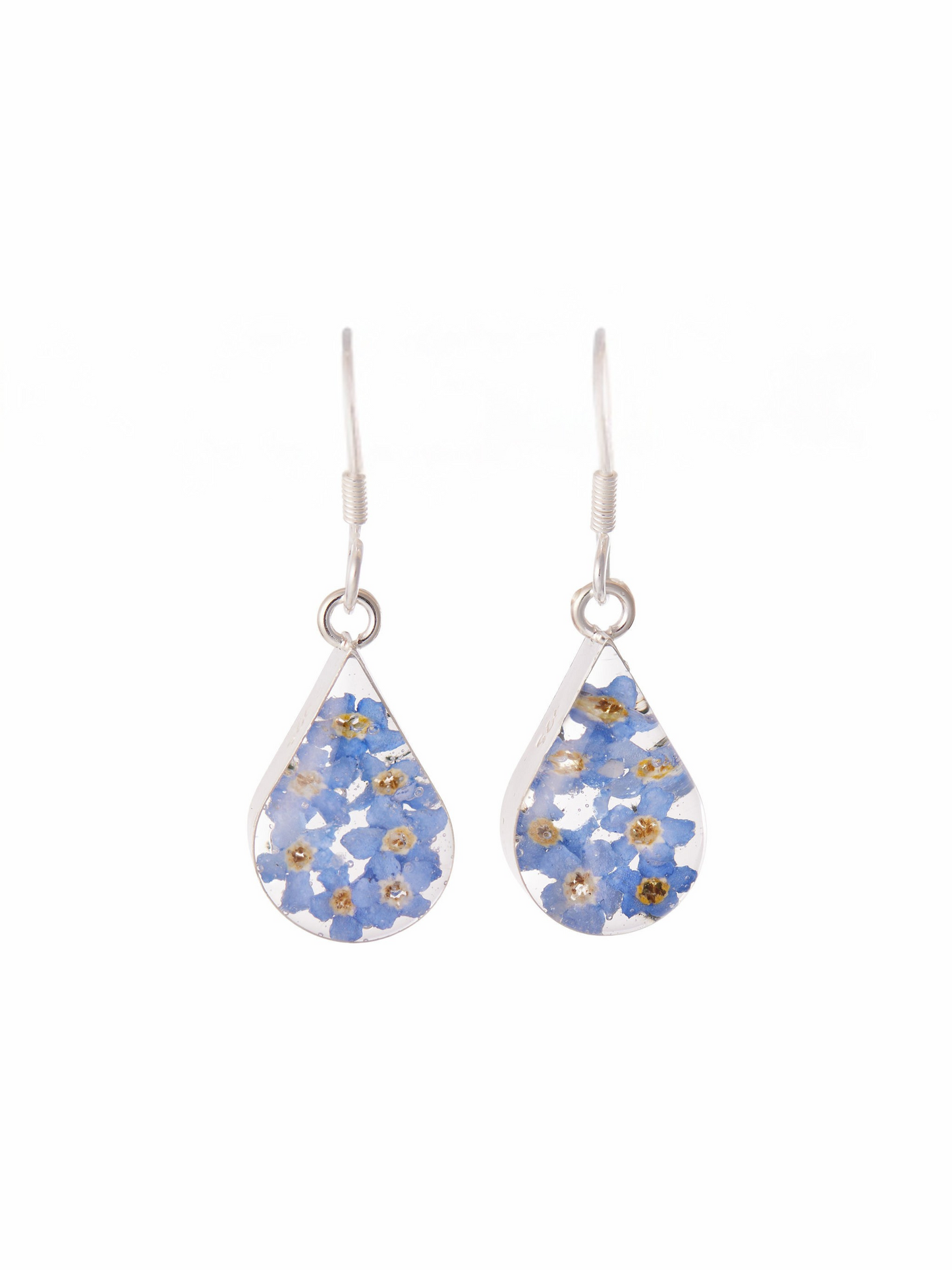 Teardrop Earrings with Real Forget Me Not Flowers