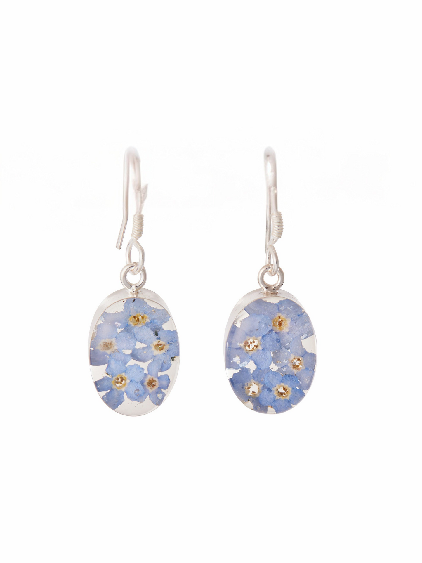 Oval Earrings with Forget Me Not Flowers