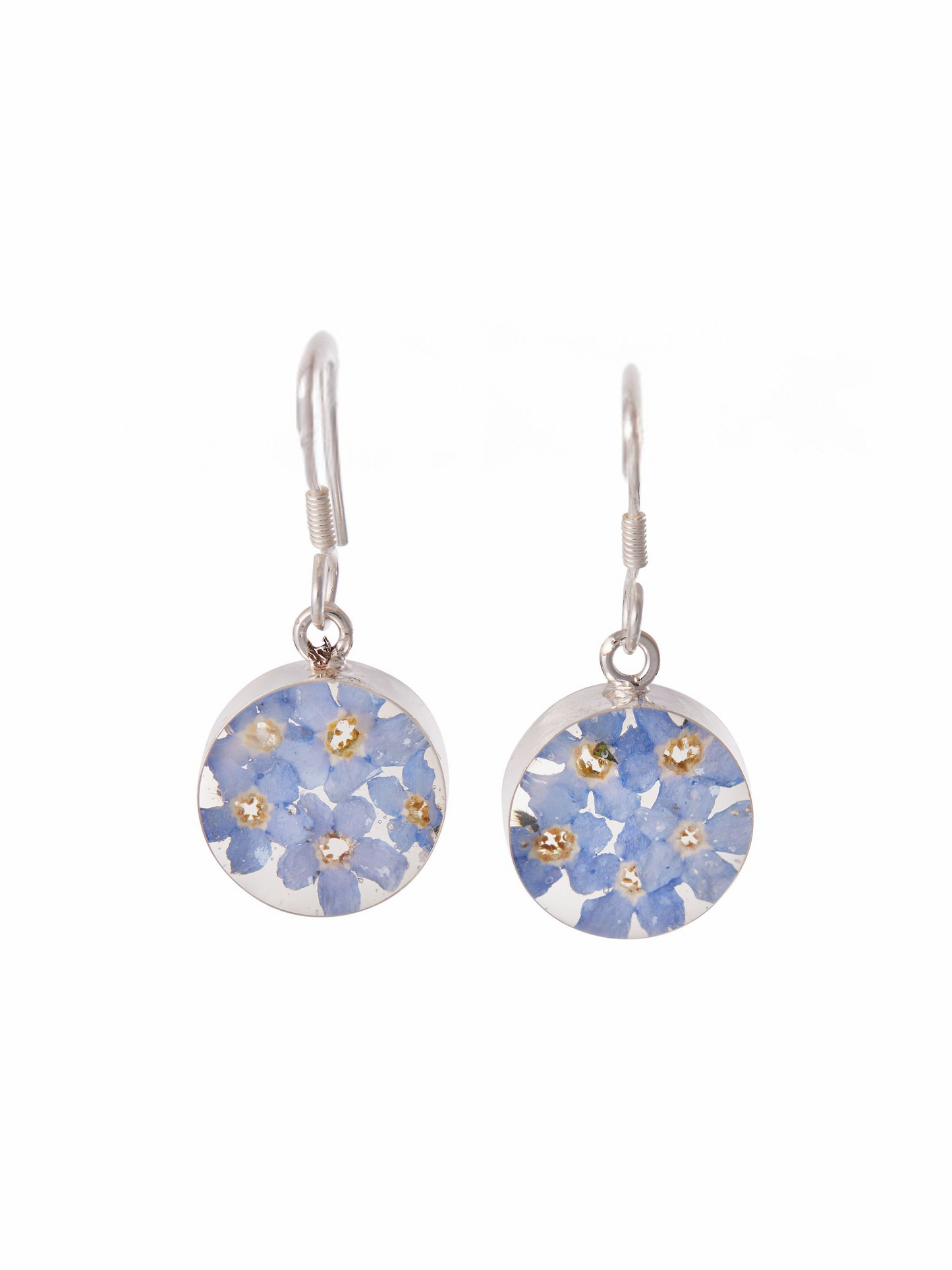 Round Earrings with Forget Me Not Flowers