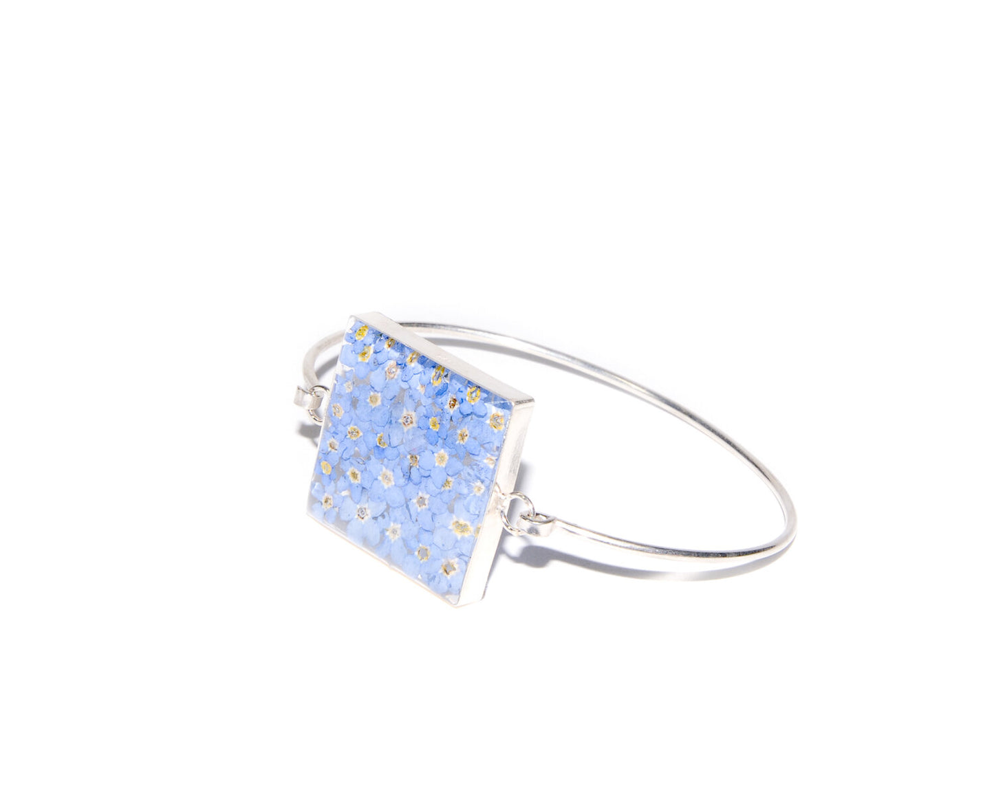 Large Square Bangle with Forget Me Not Flowers