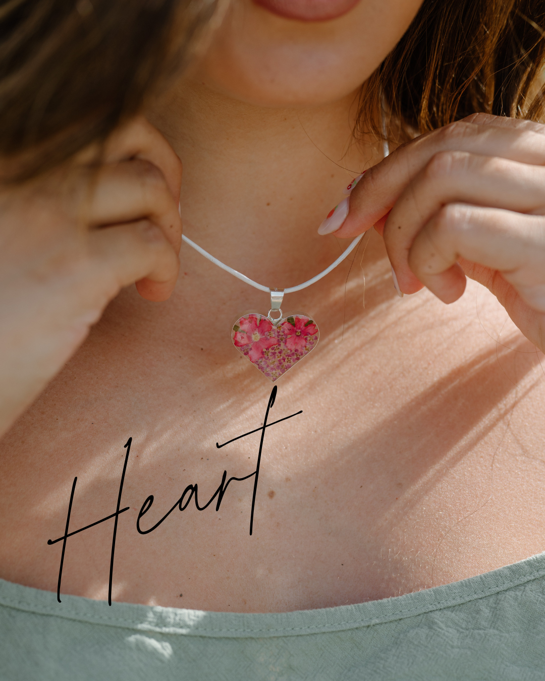 Large Heart Pendant with Crown of Thorn Flowers