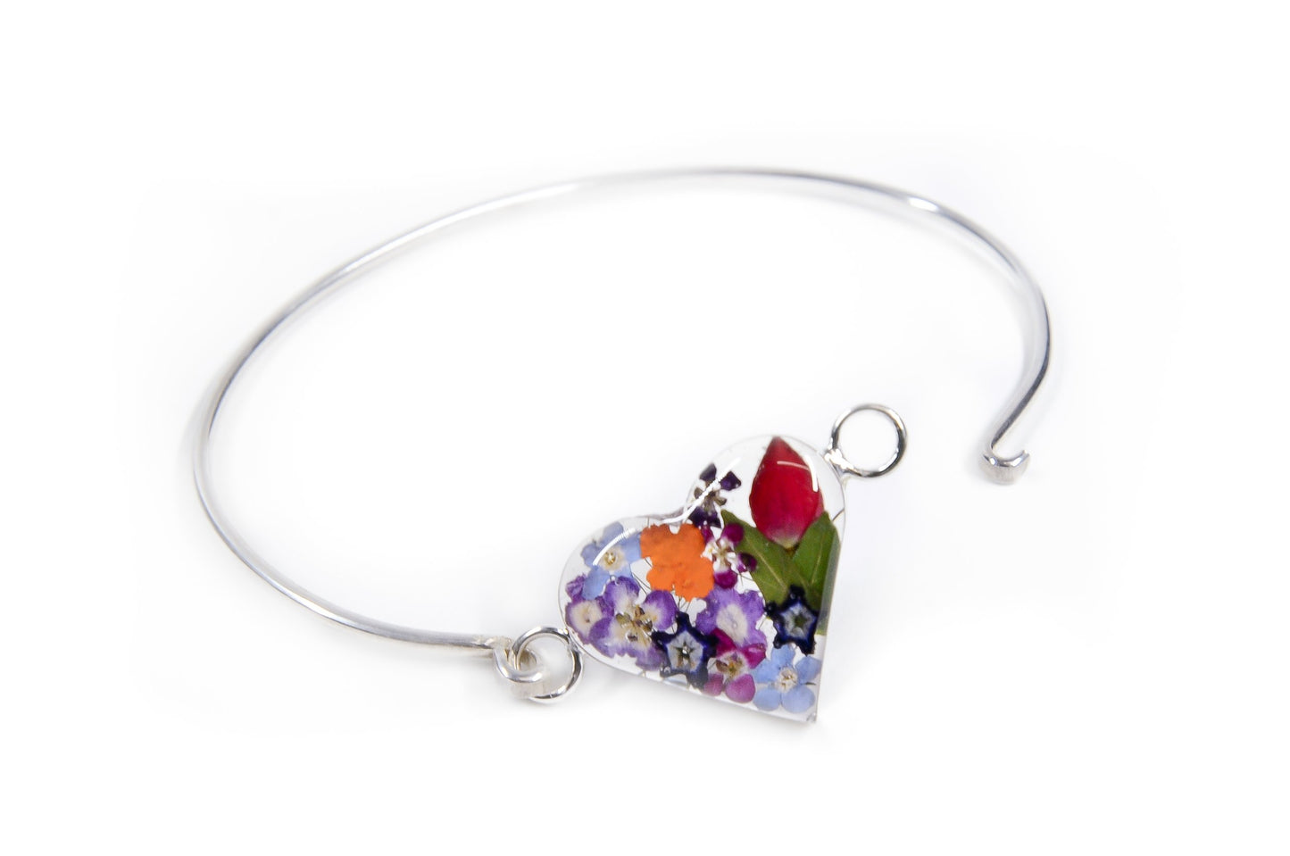 Small Heart Bangle with Mixed Flowers