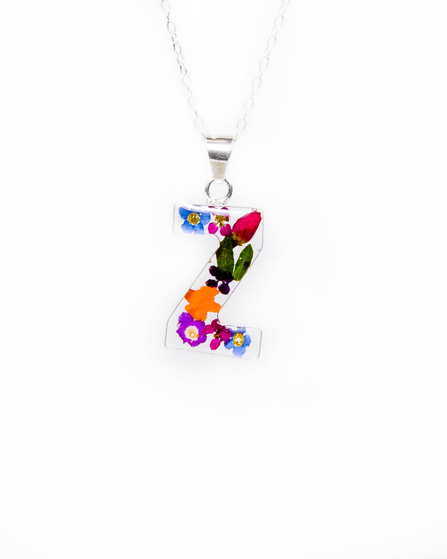 Initial Necklace A-Z Mixed Flower
