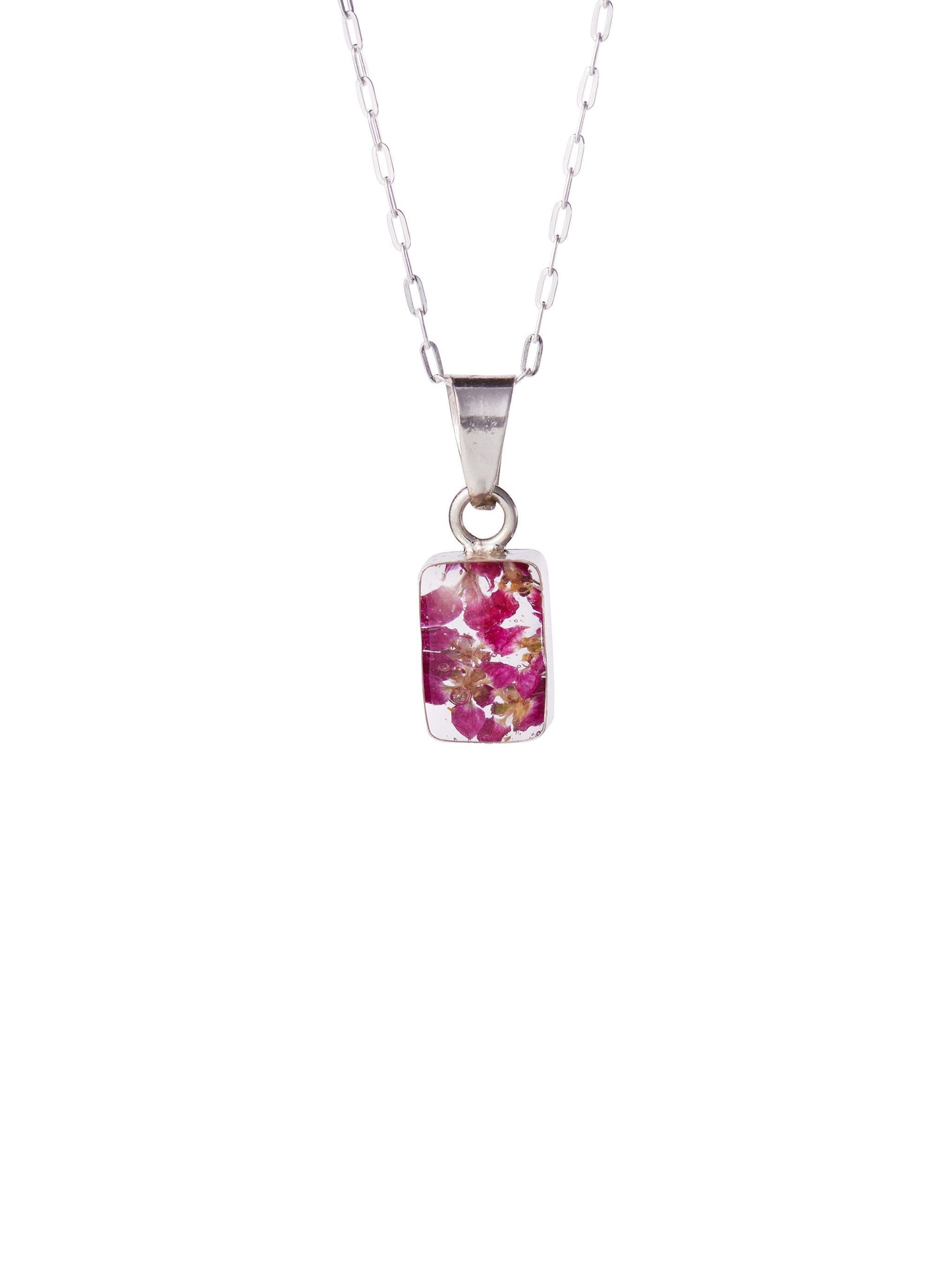 Tiny Rectangle Necklace Pink Wildflower
