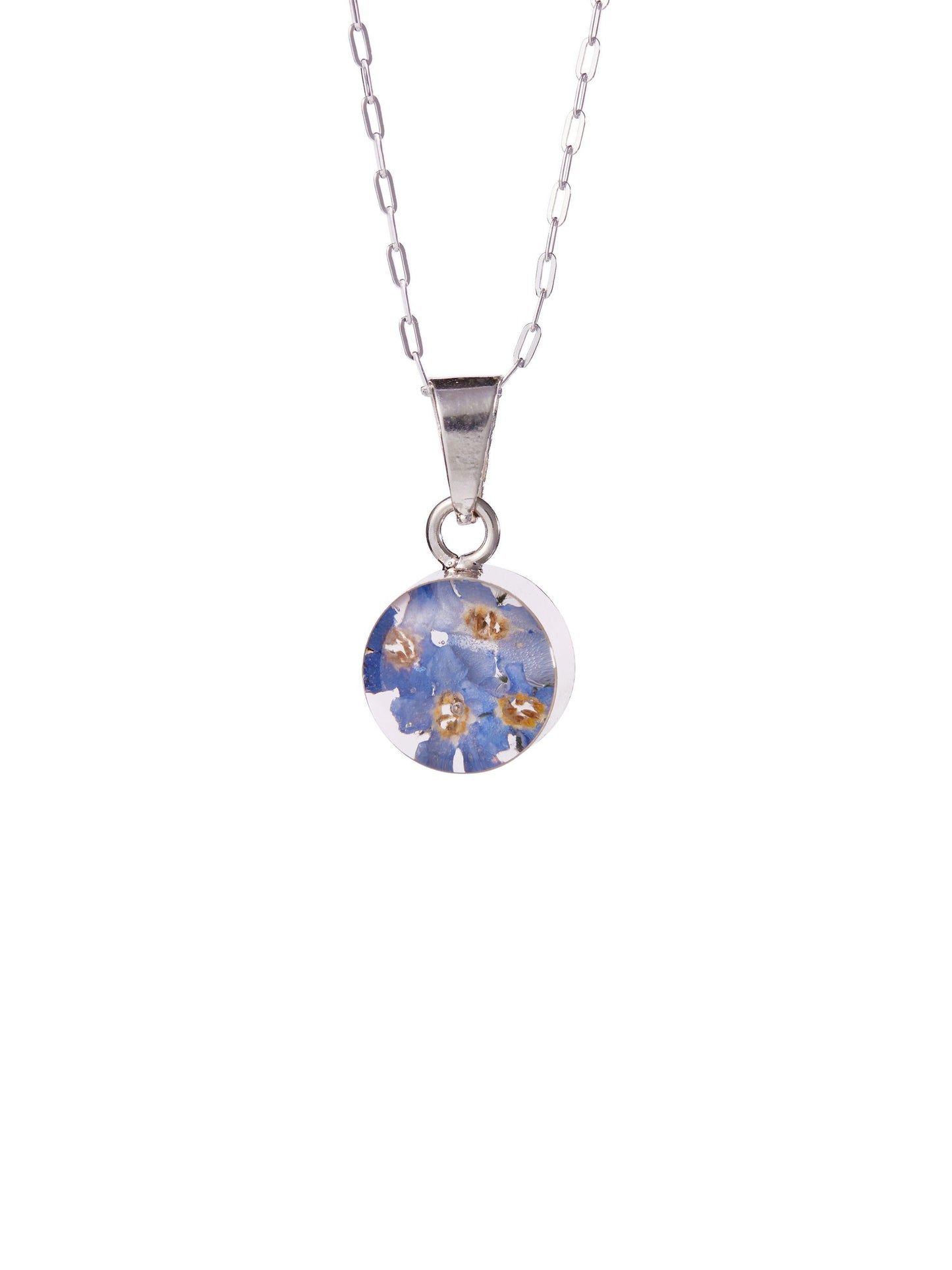 Tiny Round Necklace Forget Me Not Flower