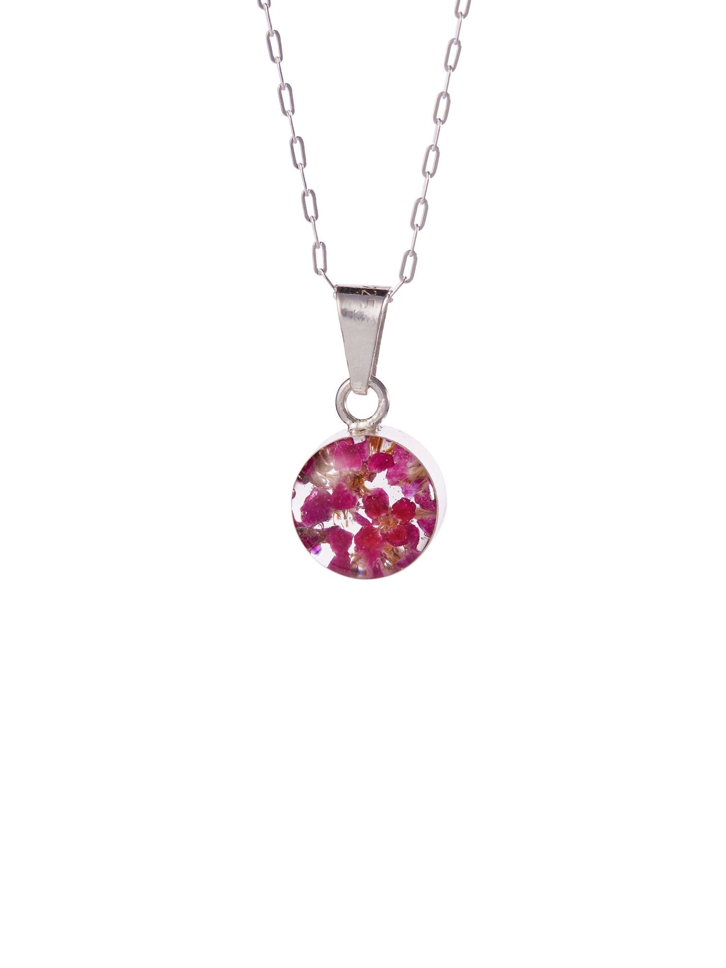 Tiny Round Necklace Pink Wildflower