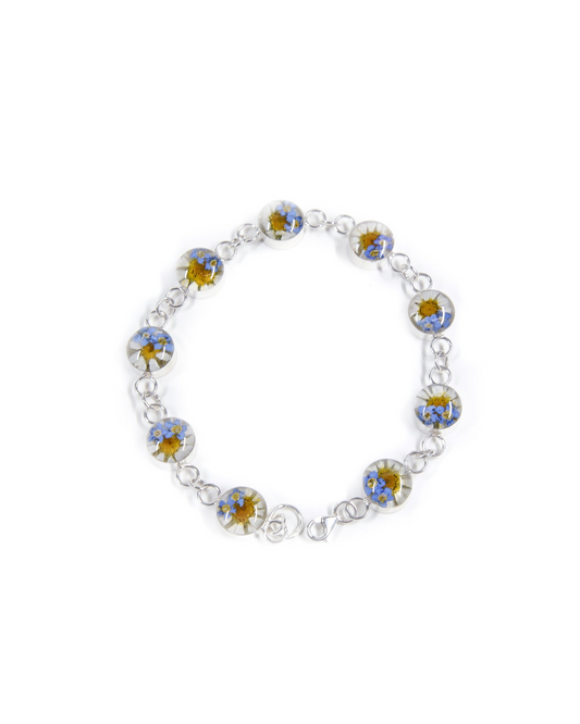 Linked Bracelet Forget Me Not and Daisy Flower