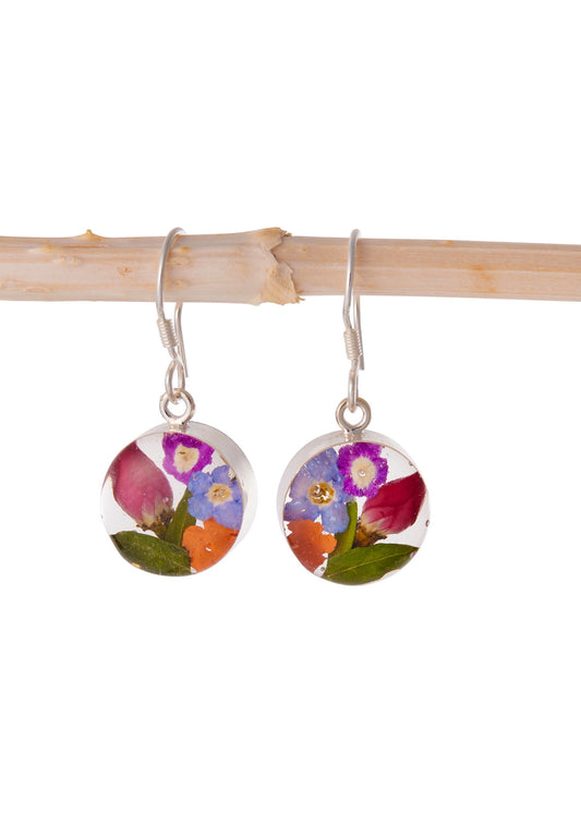 Round Earrings Mixed Flower and Rosebud