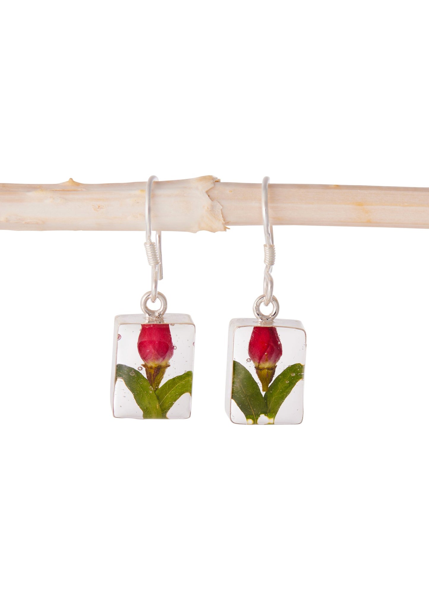 Rectangle Earrings Rosebud Flowers