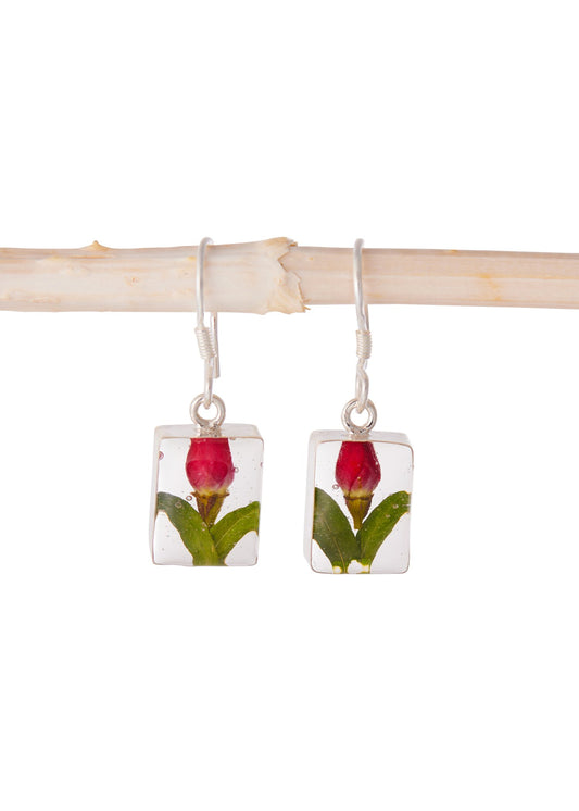 Rectangle Earrings Rosebud Flowers