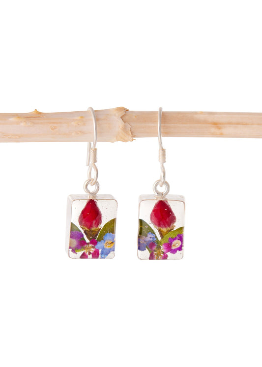Rectangle Earrings Rosebud and Mixed Flower