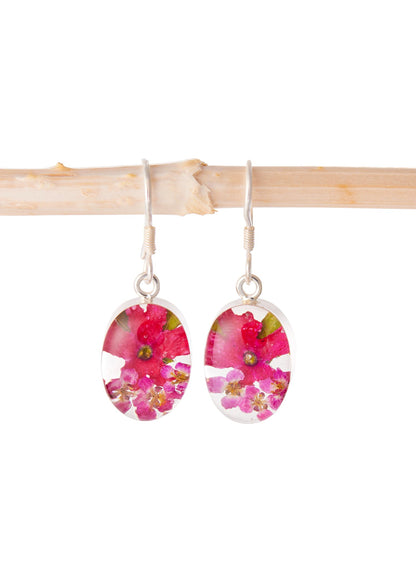 Oval Earrings with Pink Flowers