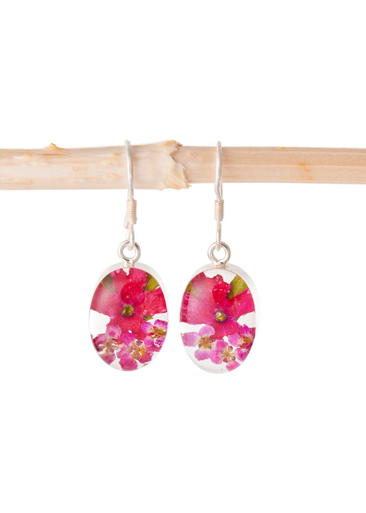 Oval Earrings Pink Flower