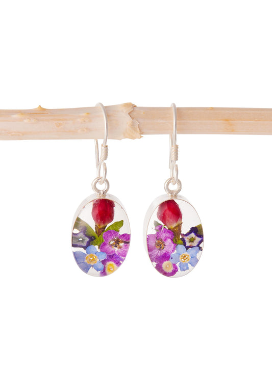 Oval Earrings Mixed Flower and Rosebud