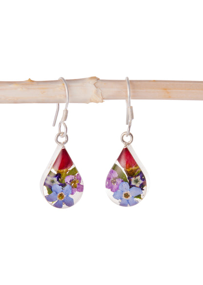 Teardrop Earrings with Mixed Flowers with Rosebud