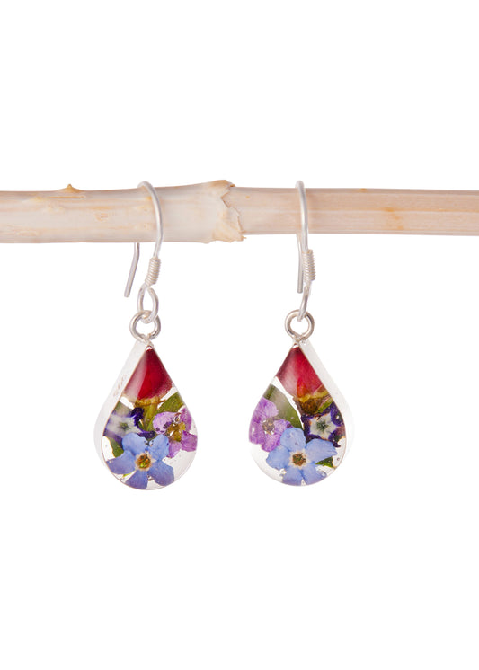 Teardrop Earrings Mixed Flower with Rosebud