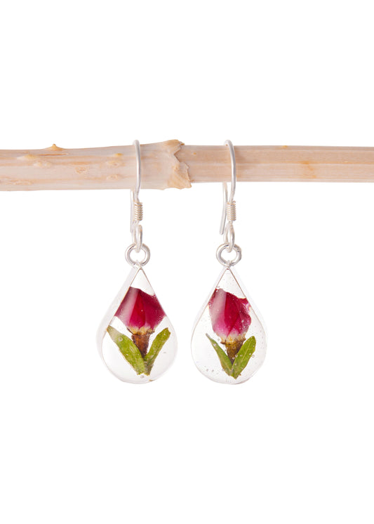 Teardrop Earrings Rosebud Flower