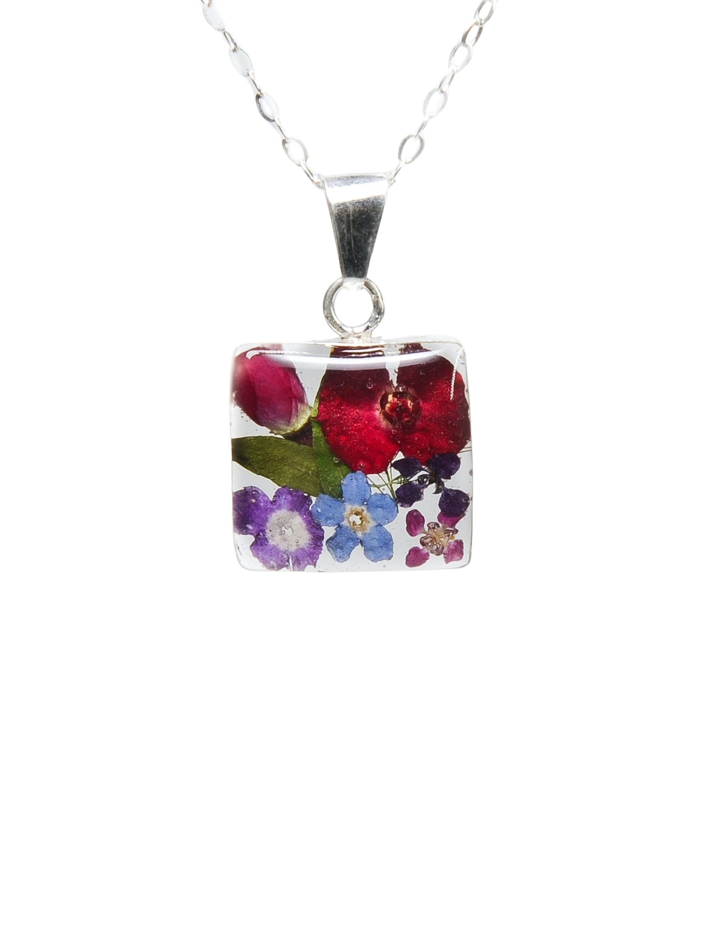 Small Square Necklace Rosebuds and Mixed Flowers