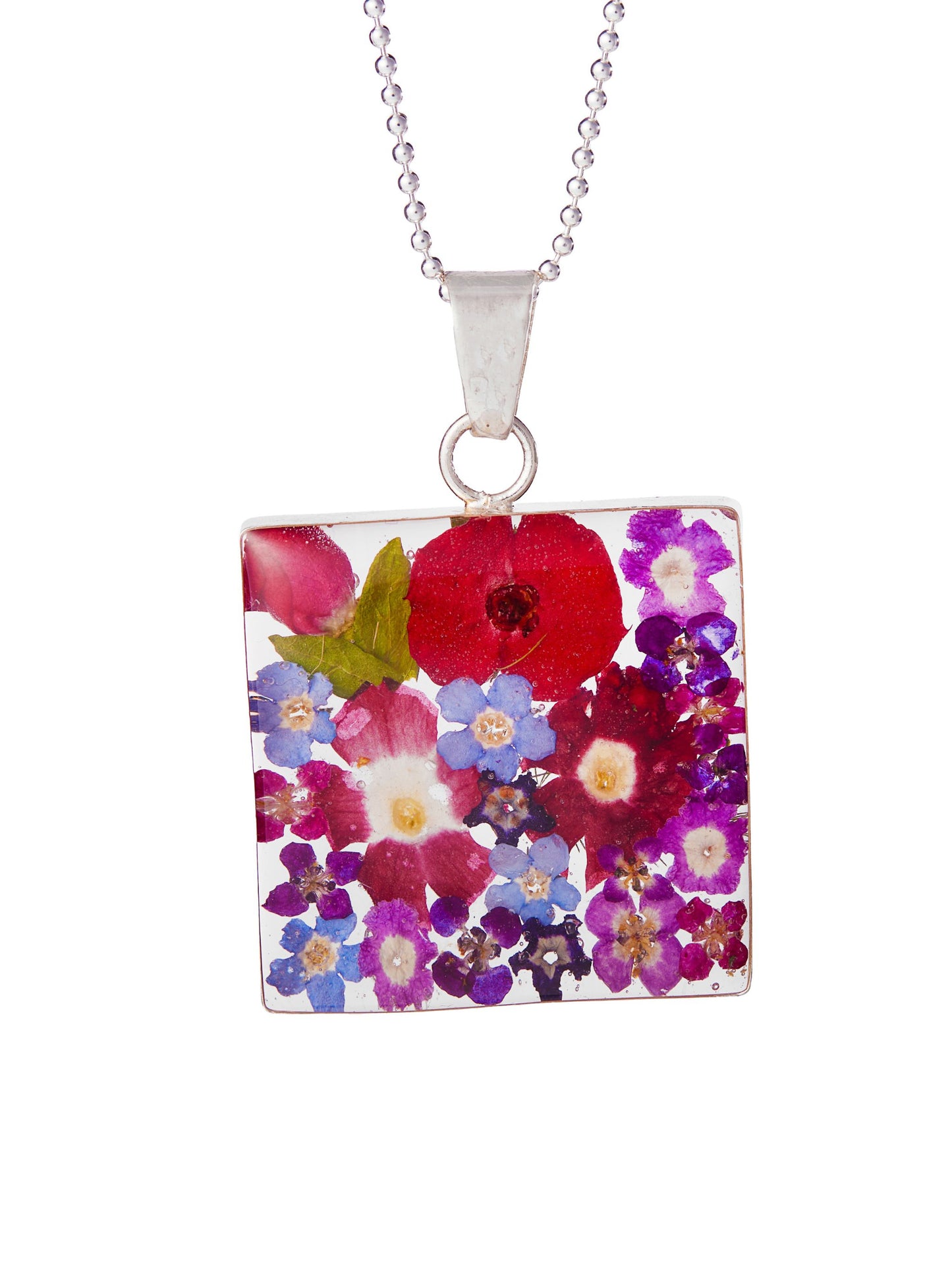 Large Square Necklace Rosebud Mixed Flower