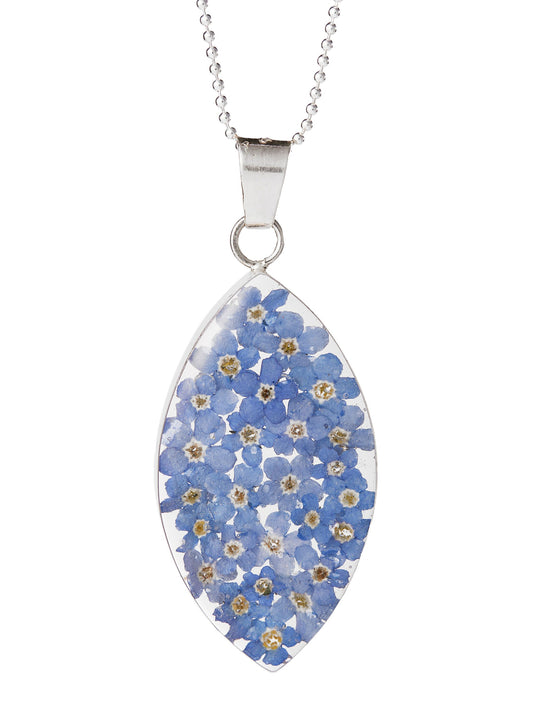 Large Marquise Shaped Forget me Not Flower Necklace