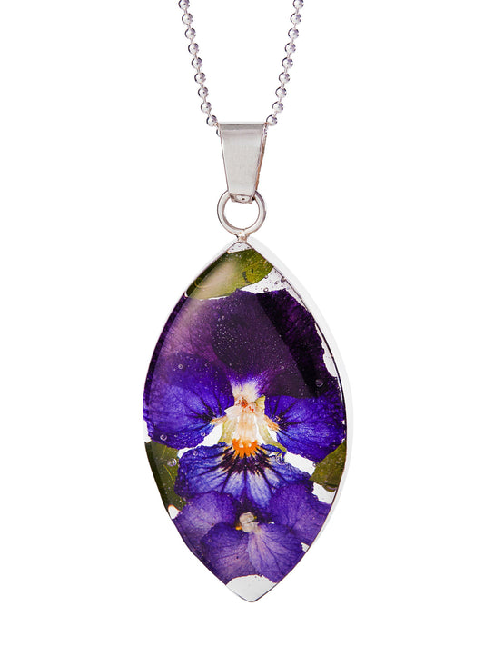 Large Marquise Necklace Pansy Flower