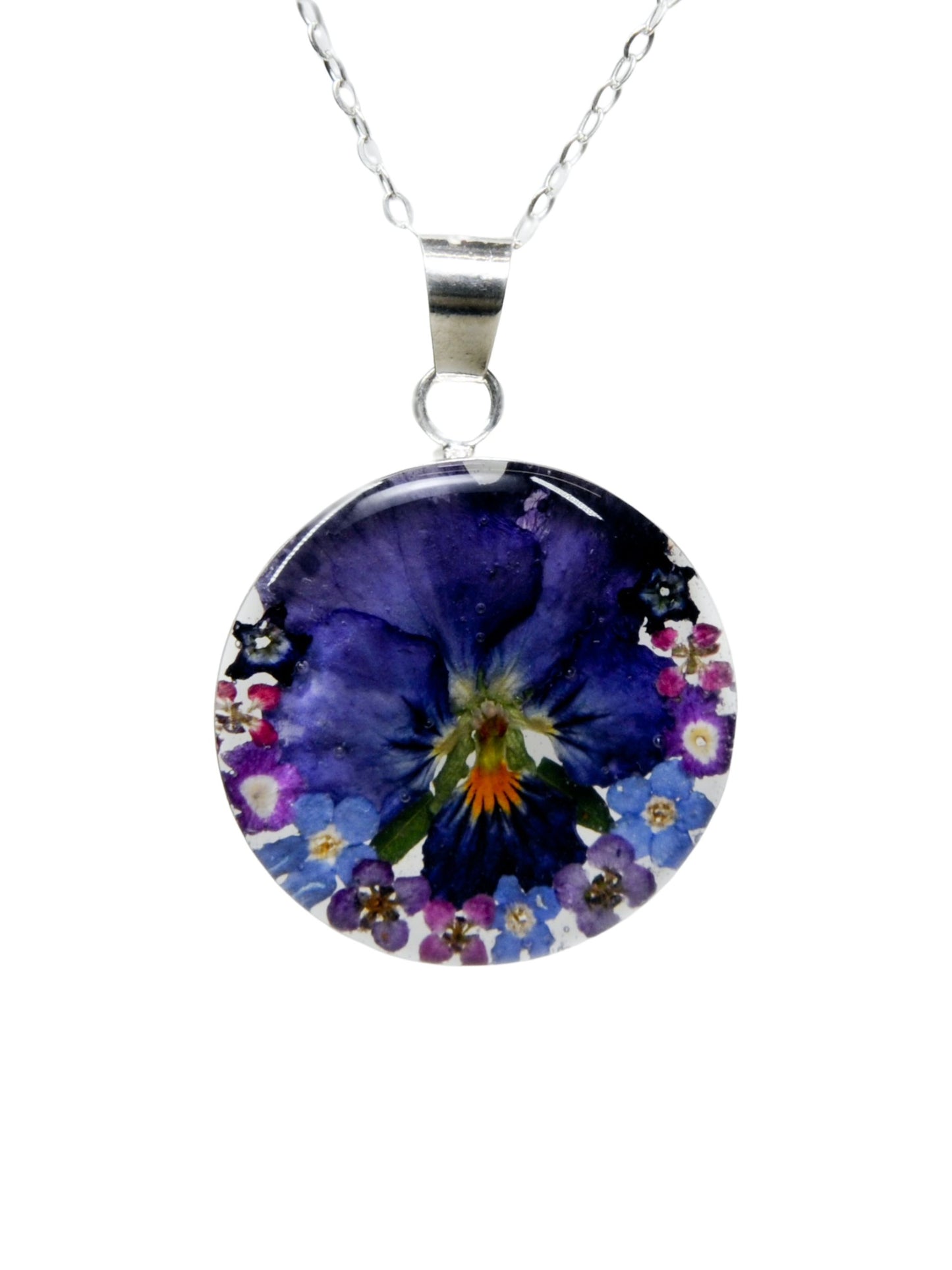 Large Round Necklace Pansy Mixed Flower