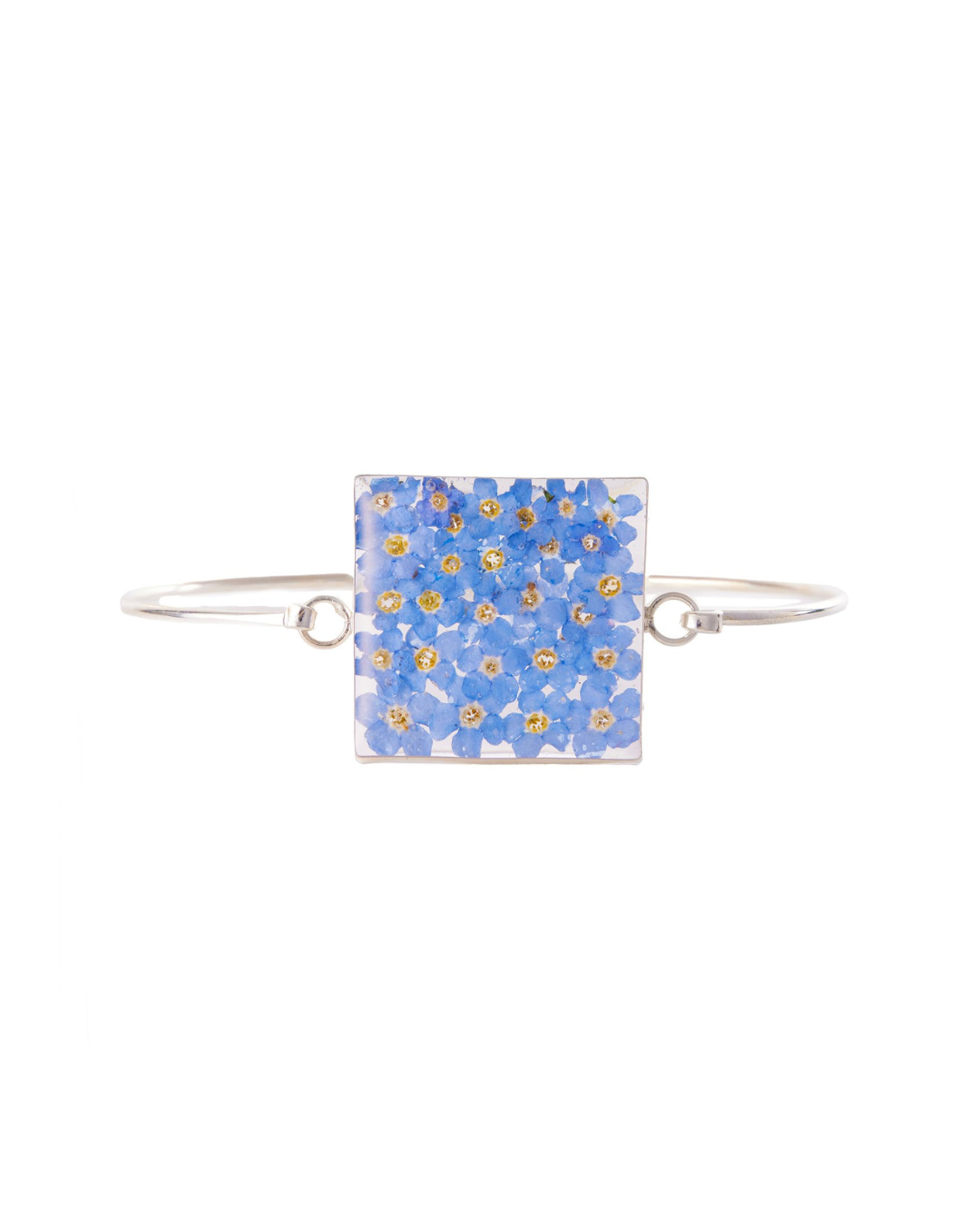 Large Square Bangle Forget Me Not Flower