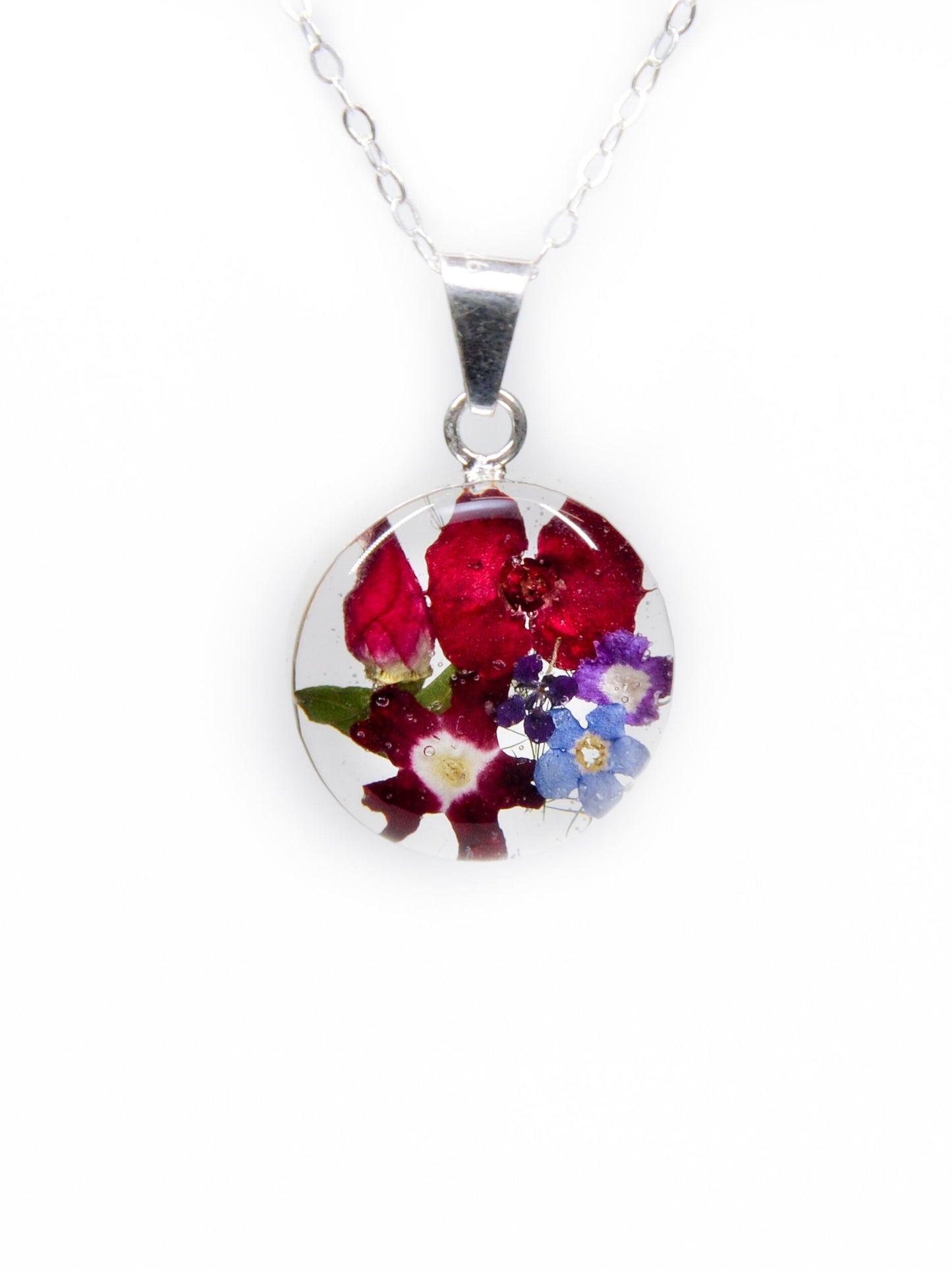 Small Round Necklace Rosebuds and Mixed Flowers