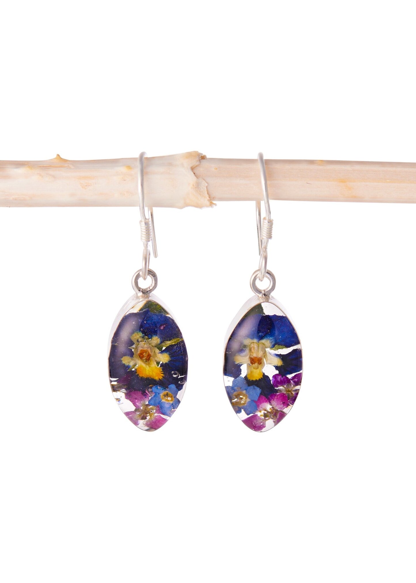 Marquise Earrings Forget Me Not and Pansy Flower
