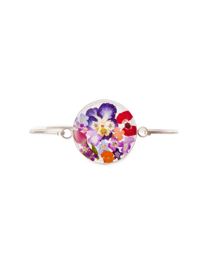 Large Round Bangle Pansies and Mixed Flowers