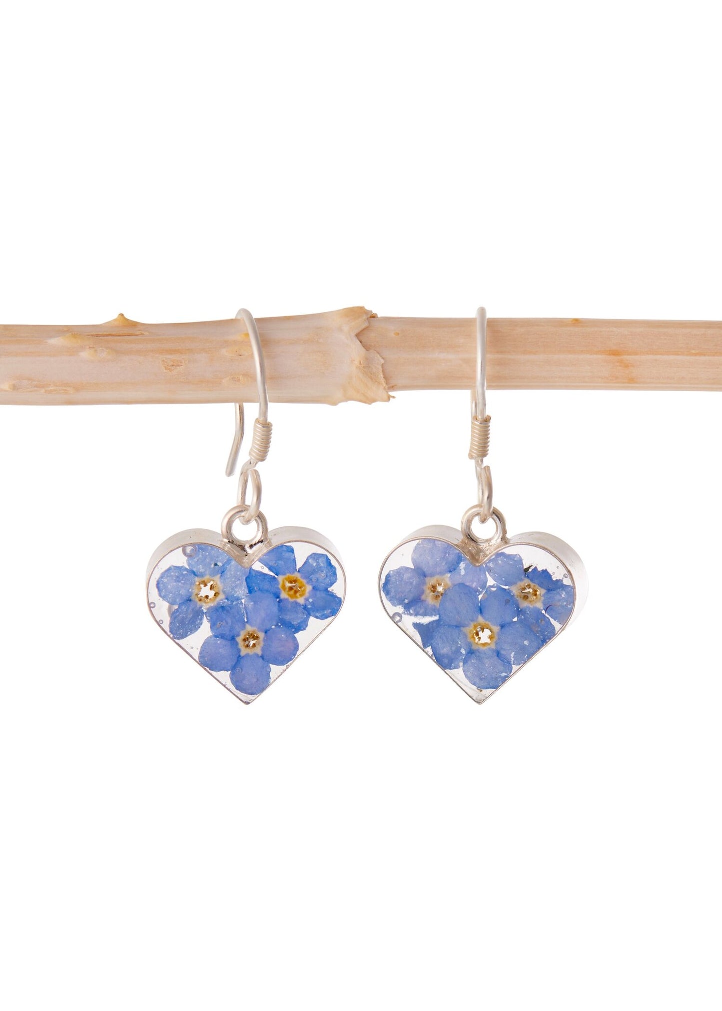 Heart Earrings Forget Me Not Flower