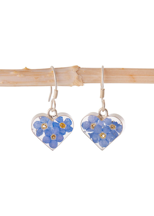 Heart Earrings Forget Me Not Flower