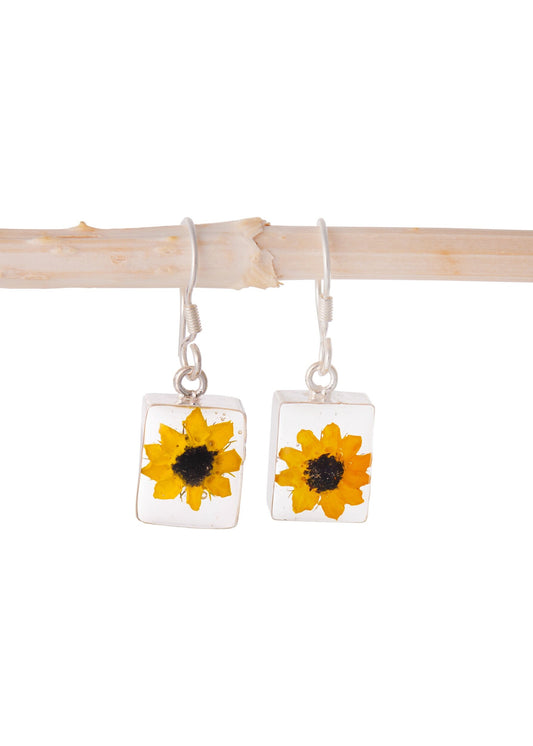 Rectangle Earrings Sunflower Flower