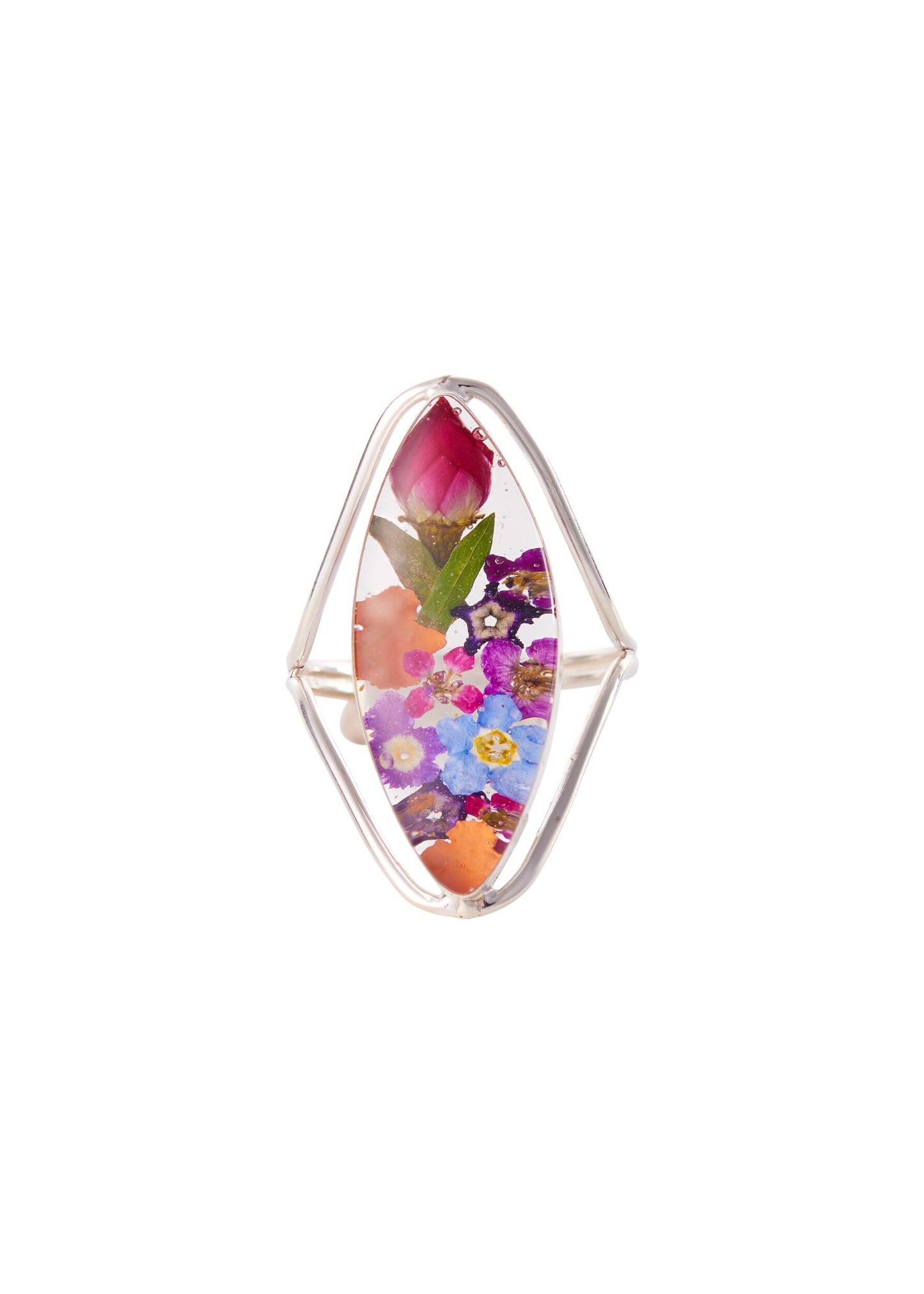 Marquise Ring Rosebud and Orange Mixed Flower
