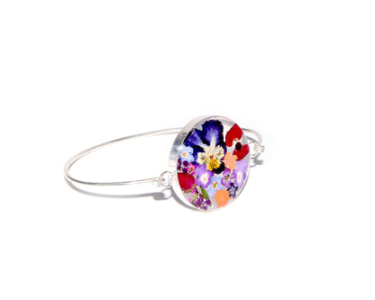 Large Round Bangle Pansies and Mixed Flowers