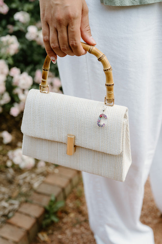 Personalized Initial Bag Charm with Mixed Flowers