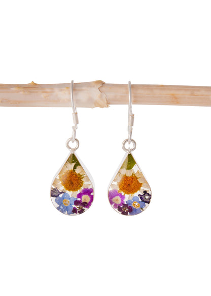 Teardrop Earrings with Real Mixed Flowers and Daisy